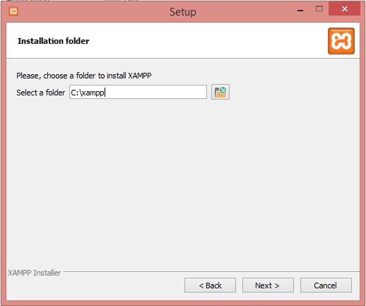 Pilih folder installasi XAMPP
